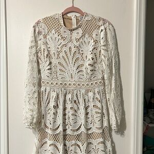 Polagram Cream Lace Long Sleeve Dress